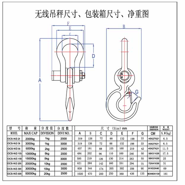 吊钩秤做样本尺寸图