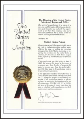 专利证书-美国(两框)40K