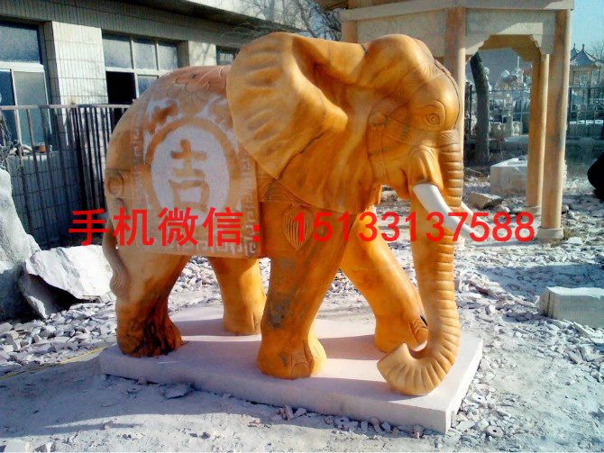 晚霞红石雕大象 企业大象石雕塑6