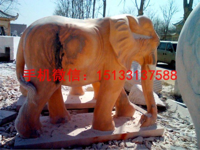 晚霞红石雕大象 企业大象石雕塑11