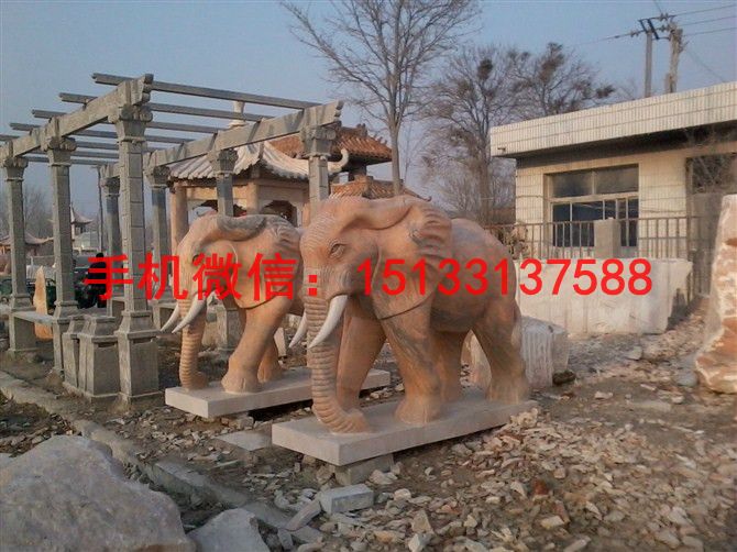 晚霞红石雕大象 企业大象石雕塑12