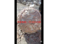 晚霞红石雕球，景观石雕球雕塑，石雕厂家图2