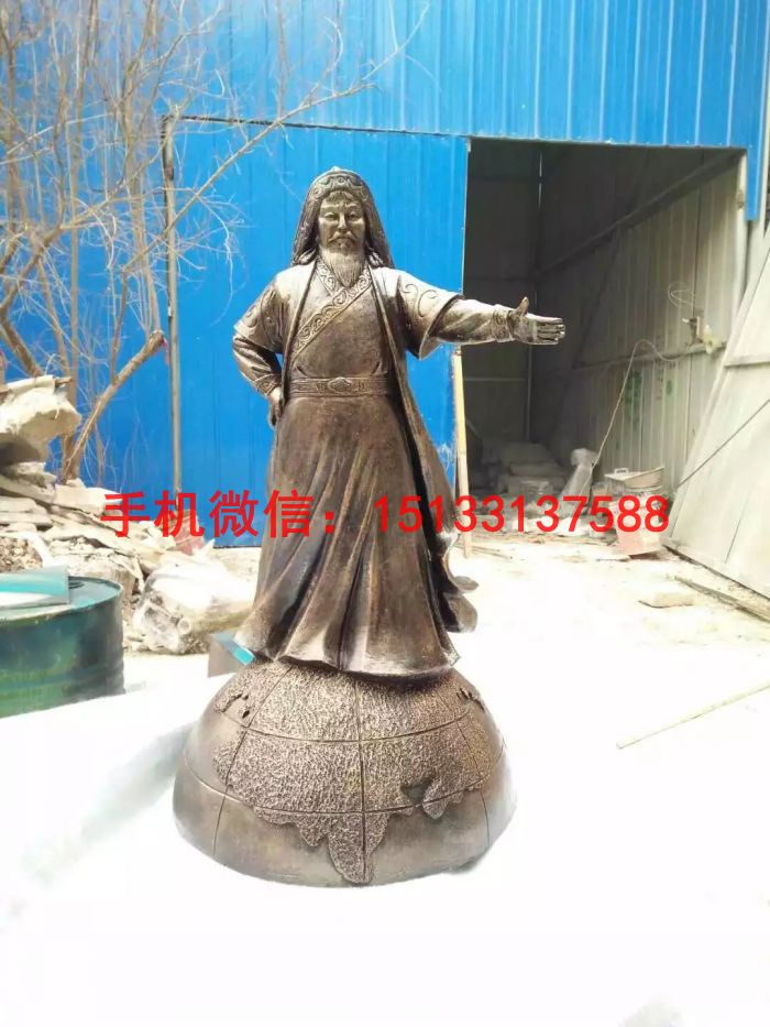 成吉思汗人物铜雕塑 站像成吉思汗雕塑
