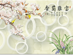 优雅中式8D客厅壁画背景墙设计本装修效果图图2