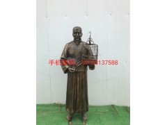 古代人物手托鸟笼雕塑，玻璃钢仿铜人物雕塑，杭州玻璃钢雕塑厂家图2