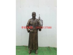 古代人物手托鸟笼雕塑，玻璃钢仿铜人物雕塑，杭州玻璃钢雕塑厂家图3