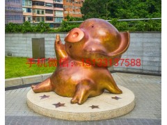 铸铜小猪雕塑，铸铜可爱猪雕塑图3