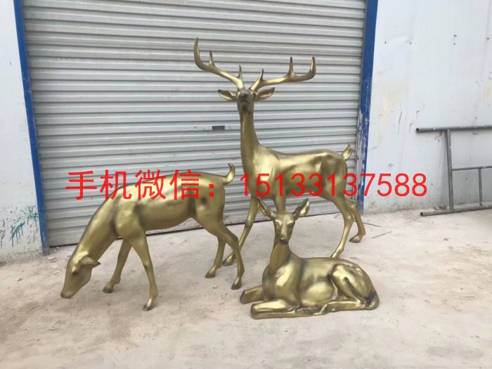 玻璃钢仿铜小鹿雕塑 玻璃钢动物雕塑
