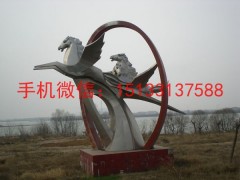 不锈钢抽象奔马雕塑，公园景观不锈钢雕塑制作图2
