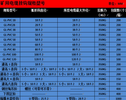 电缆挂钩参数图小