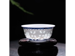 家用商务礼品功夫茶具景德镇陶瓷茶具厂手绘青花玲珑茶具批发图3